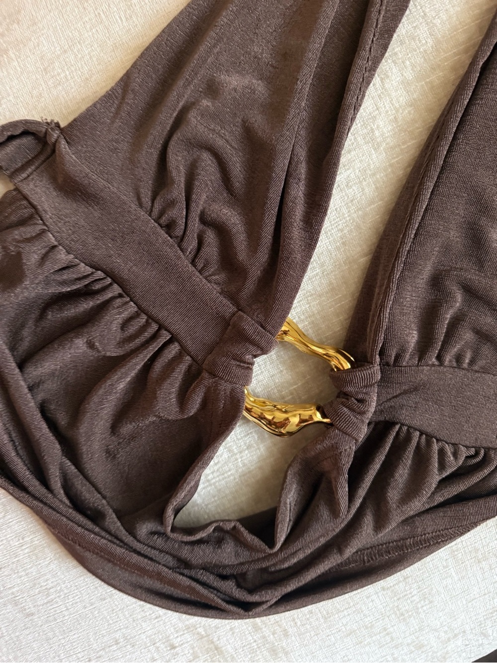 Brown Halter Crop Top with Gold Accent - Picture 5 of 7